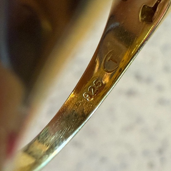 Vintage 925 Gold-Tone Sterling Ring Size 8 Green Cat’s Eye Cabochon - Picture 5 of 7